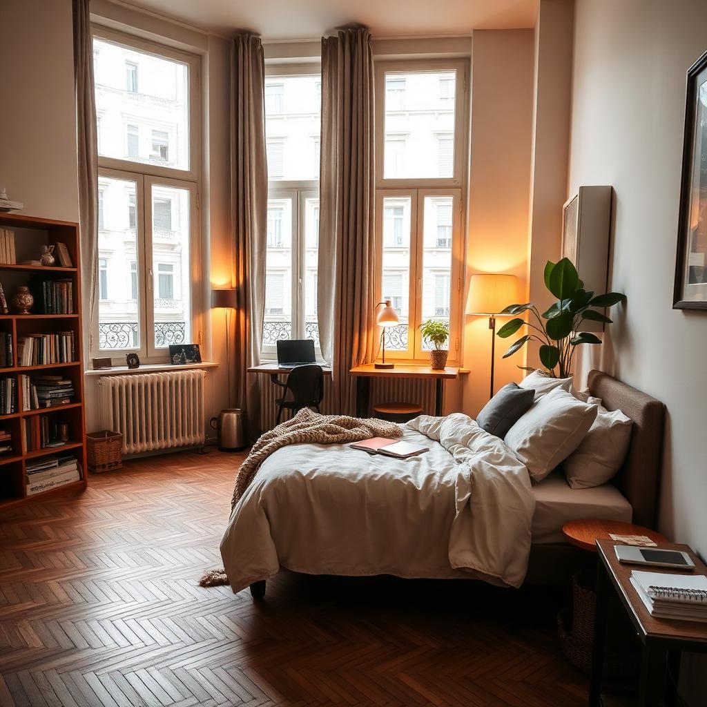 Elegant Parisian apartment interior with herringbone floors